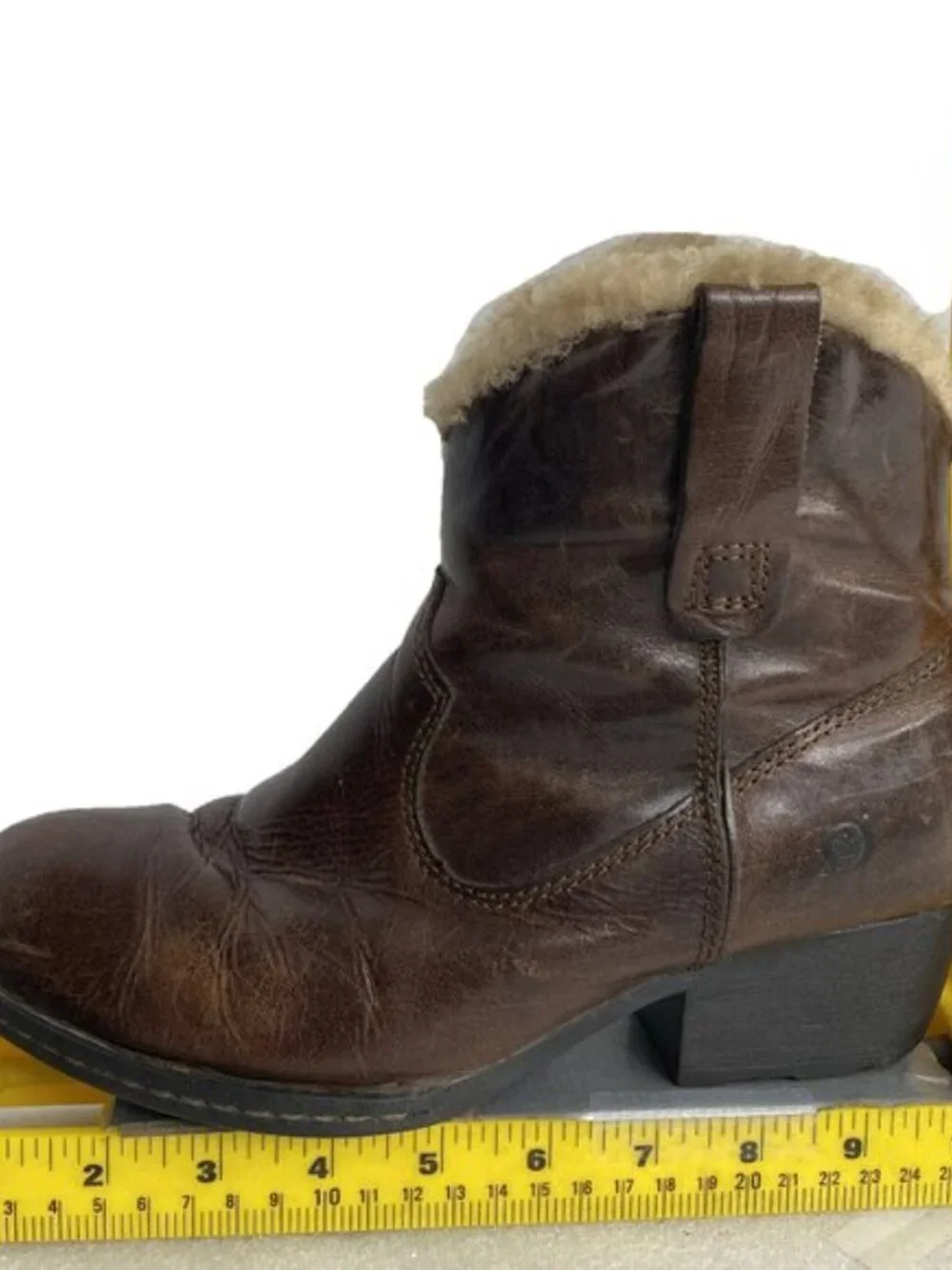 Born Brown Leather Shearling Lined Western Ankle Boots Booties Women's 7
